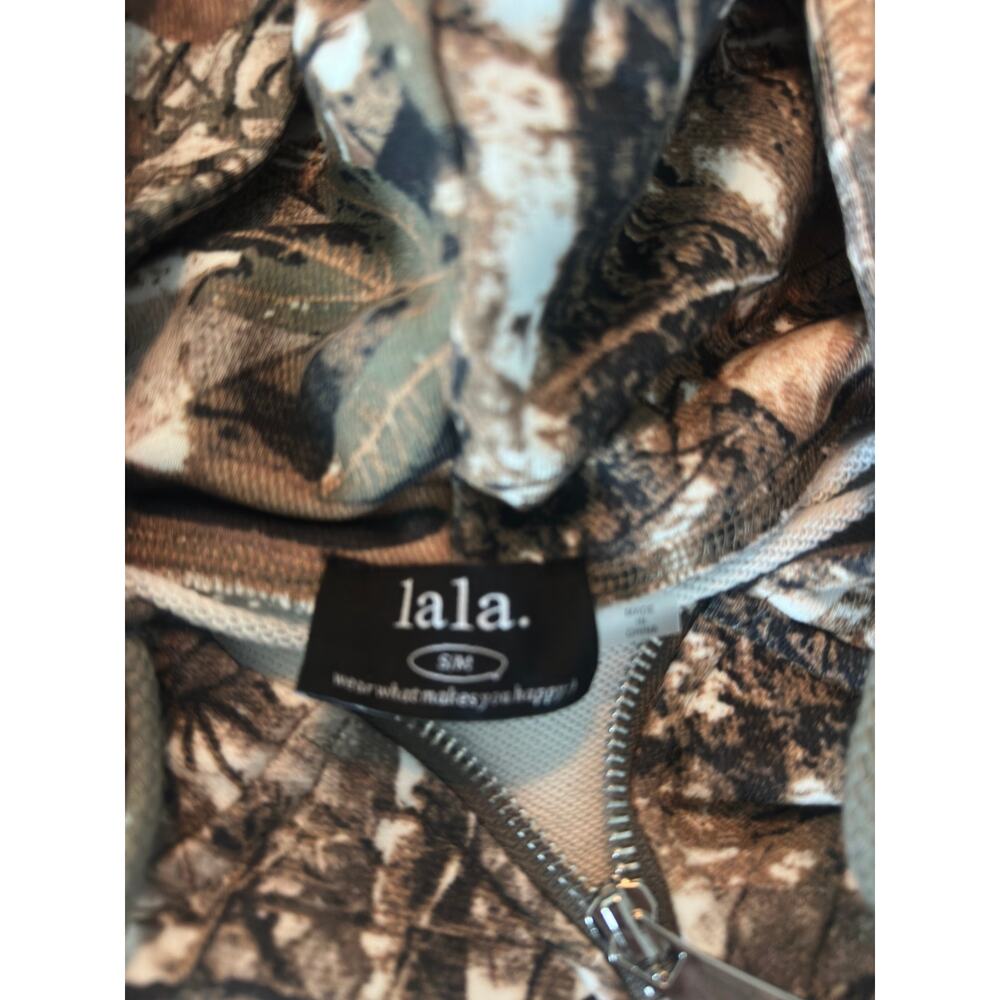LALA Original Rebel Heart Camo Patched Zip Up Hoodie Natural NWOT - Picture 5 of 15